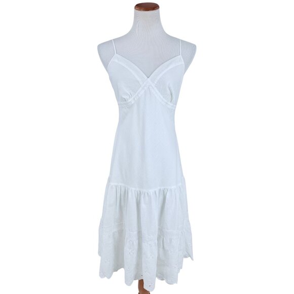 Vintage NWT GAP White Ruffle Hem Spaghetti Strap Empire Waist Midi Dress Y2K 06 - Picture 1 of 15